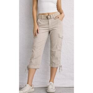 Gloria Vanderbilt Corduroy Capri Cropped Beige Pants With Belt Cargo 12 NWT